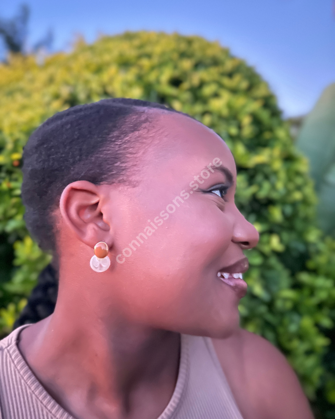 Button Resin Earrings - Brown/White